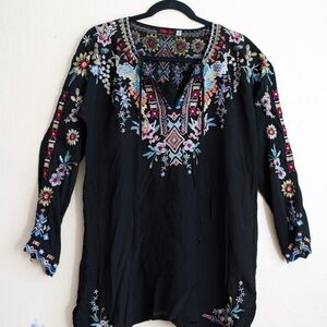 Johnny Was Embroidered Black Women's Top